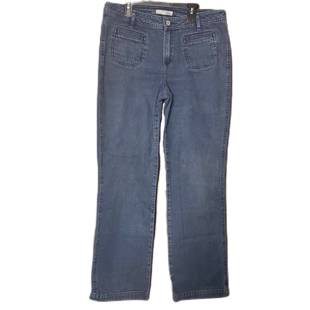 Chico’s Platinum Women’s Dark Blue Denim Straight Mid Rise Jeans Size 1.5 (10)